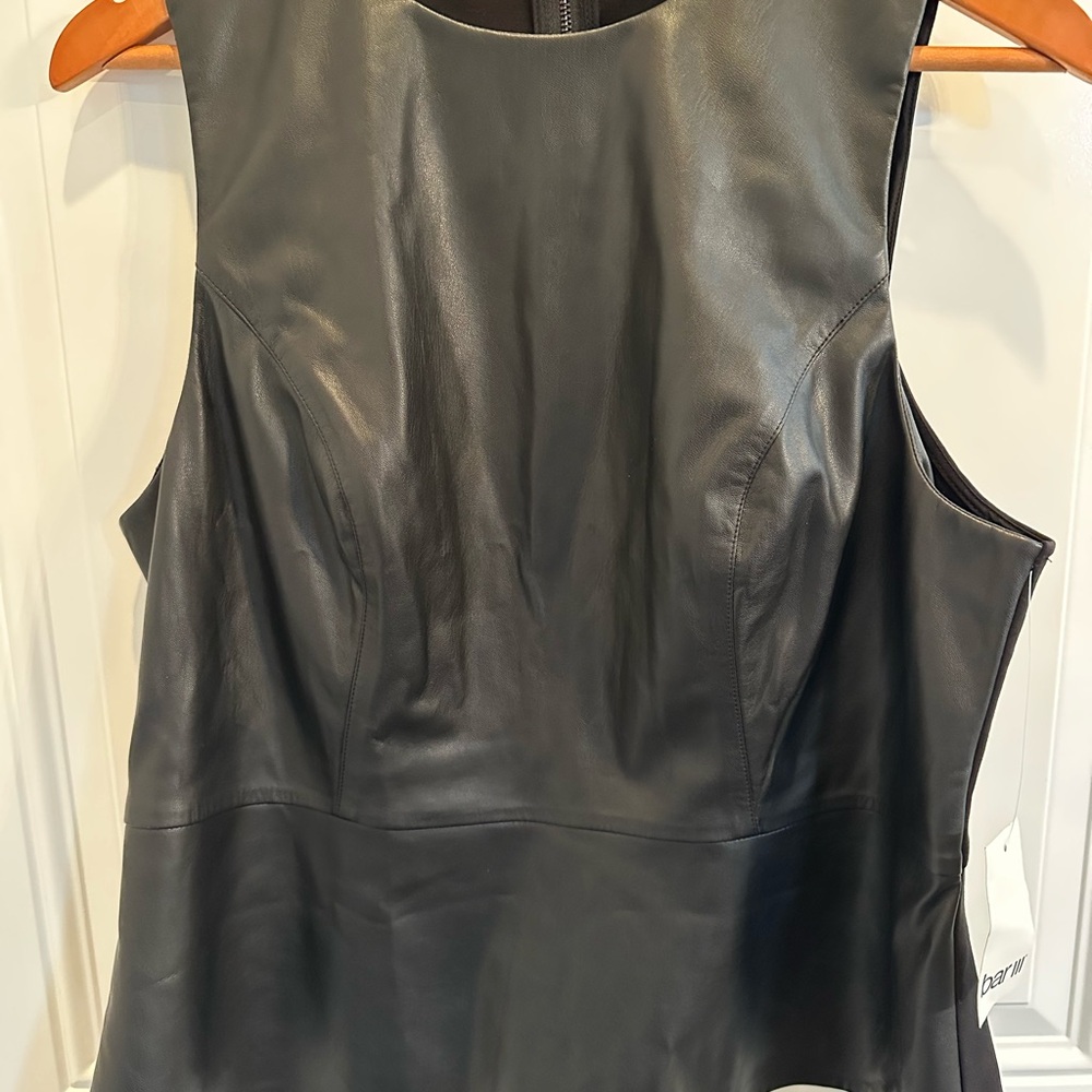 NEW! Bar III Black Faux Leather Sleeveless Peplum Top